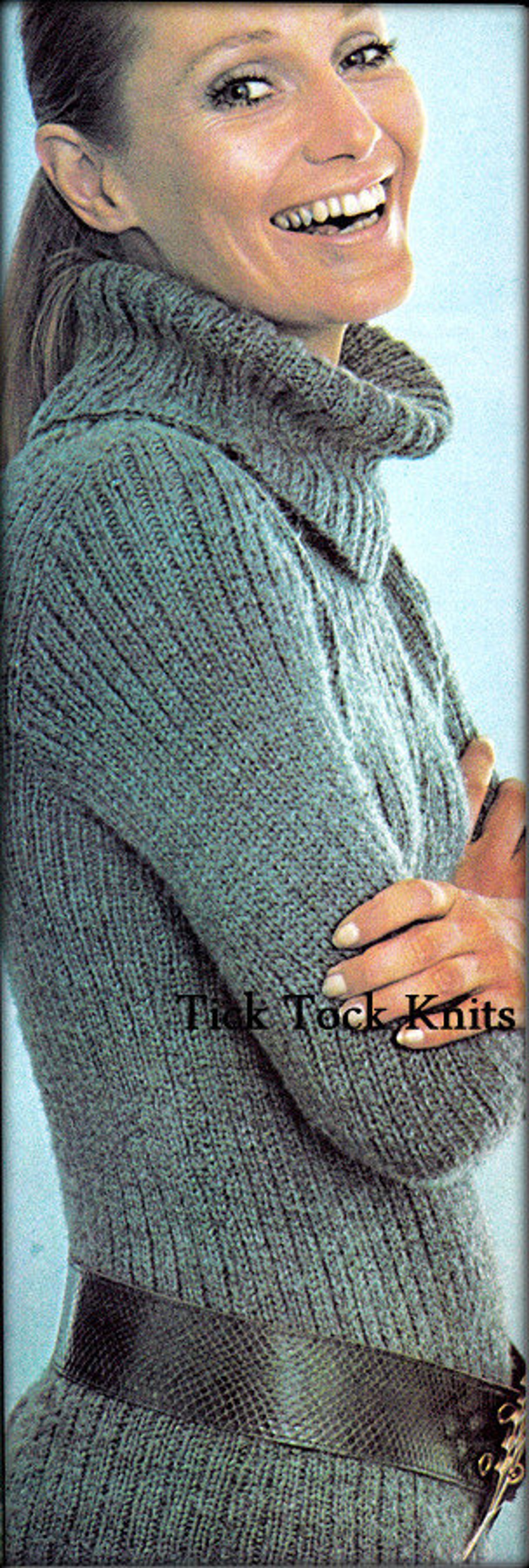 No.473 PDF Knitting Pattern Women's Long Ribbed Turtleneck Sweater ...