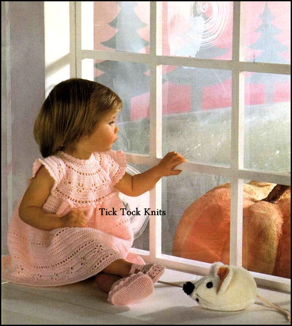No.420 Baby Toddler Crochet Pattern PDF Vintage - Girl's Round Yoke Dress & Shoes - Size 12 months to 3 years - Baby Dress Crochet Pattern