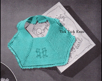 No.68 PDF Vintage Crochet Pattern Baby's Embroidered Bib - Teddy Bears - 1940's Retro Baby Thread Crochet Pattern - Instant Download