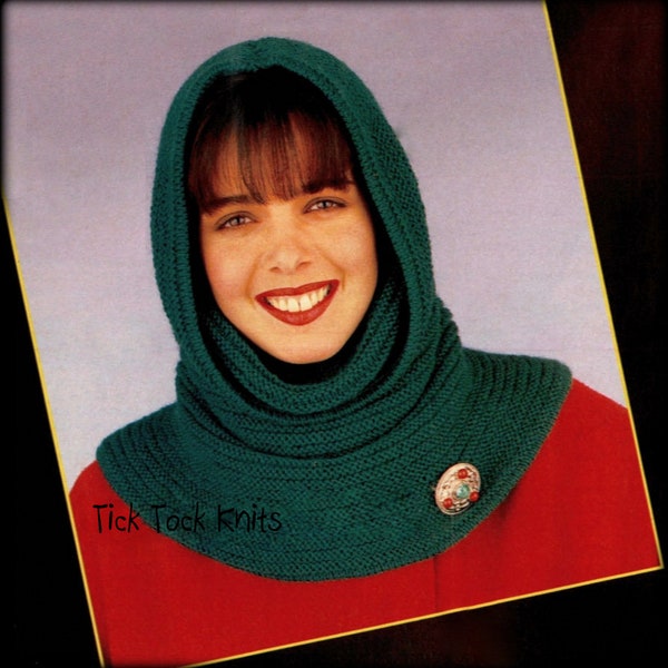 No.732 Women's Hooded Cowl Knitting Pattern Vintage PDF - Garter Stitch Scarf Hood Hat - 1970's Retro Knitting Pattern