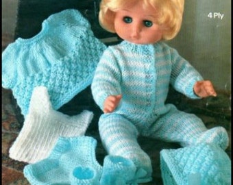 No.29 Doll Knitting Pattern PDF Vintage For 12", 14", 16", 18" Dolls - Pajamas, Bonnet, Bootees, Shirt, Vest, Underpants