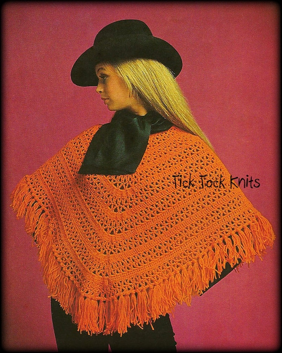 No.704 Women/'s Poncho Crochet Pattern PDF Vintage Lace 1970/'s Retro Boho Crochet Pattern Fringed Poncho