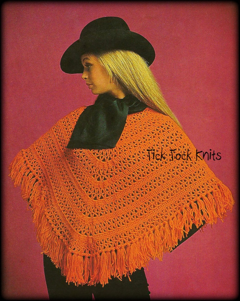 No.704 Women/'s Poncho Crochet Pattern PDF Vintage Lace 1970/'s Retro Boho Crochet Pattern Fringed Poncho