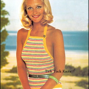 No.414 Knitting Pattern Vintage PDF For Women - Seventies-Sexy Halter Top / Tank Top - Summer 1970's Retro Boho Knitting Pattern