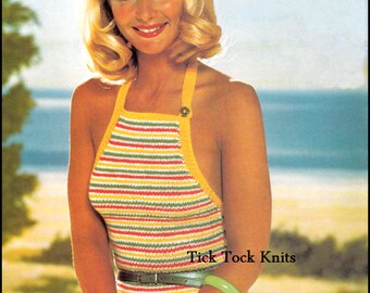 No.414 Knitting Pattern Vintage PDF For Women - Seventies-Sexy Halter Top / Tank Top - Summer 1970's Retro Boho Knitting Pattern