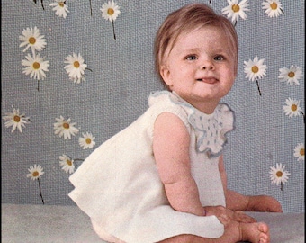No.119 Baby Knitting Pattern PDF Vintage - Baby's Ruffled Yoke Dress w/Matching Diaper Cover - 1970's Retro Baby Knitting Pattern