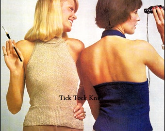 No.418 Knitting Pattern Vintage PDF For Women - Svelte Halter Top / Tank Top - Summer 1970's Retro Boho Knitting Pattern - Instant Download