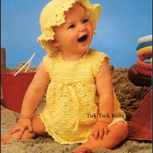 No.343 Baby Crochet Pattern PDF Vintage - Girl's Dress & Sun Hat - Size 3, 6, 12 months - Baby Dress Crochet Pattern