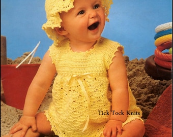 No.343 Baby Crochet Pattern PDF Vintage - Girl&#39;s Dress & Sun Hat - Size 3, 6, 12 months - Baby Dress Crochet Pattern