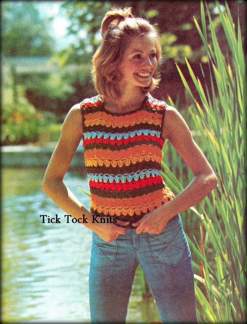 No.439 PDF Crochet Pattern Vintage 1970's Women's Crochet Tank Top Summer Sleeveless Top Retro Crochet Pattern Instant Download image 1