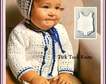 No.323 Baby Crochet Pattern - Crochet Romper Set - Sweater, Bonnet, Booties - PDF Vintage Pattern - Size 6 - 12 Months & 1 Year - 1970's