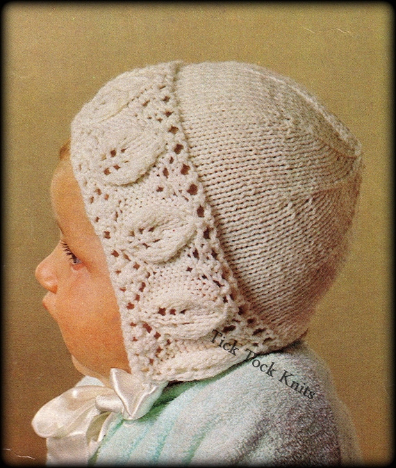 No.348 Baby Bonnet Knitting Pattern PDF Vintage - Leaf Lace