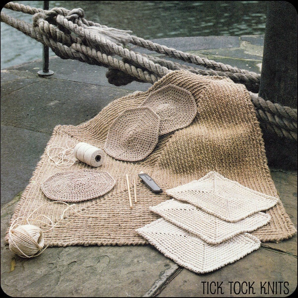 No.80 Rug Crochet Pattern  PDF Vintage Crocheted Floor Mat, Rectangle & Octagonal Table Mats - 1970's Twine, Parcel, Macrame String