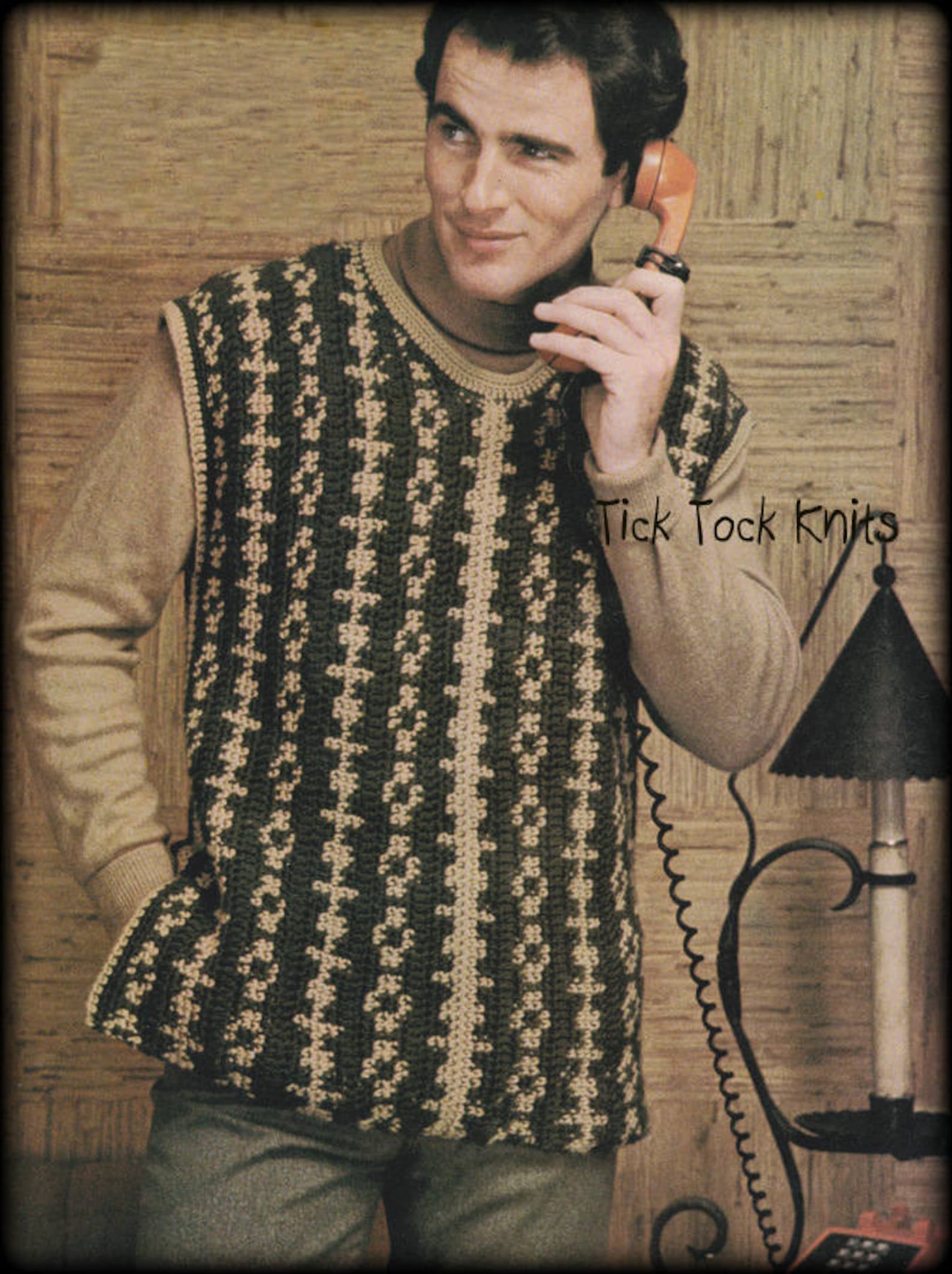 No.588 Men's Crochet Pattern PDF Men's 2-color Vest Sweater Vest 1970's ...