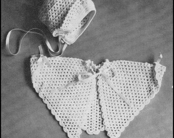 No.173 PDF Vintage Crochet Pattern For Infant's/Baby's Crocheted Capelet & Cap - Size Newborn to 6 Months - 1960's