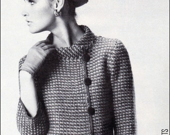No.164 PDF Vintage Crochet Pattern Women's Afghan Stitch, Plaid Asymmetrical Jacket & Skirt - Retro Crochet Pattern - Instant Download