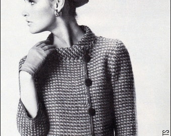 No.164 PDF Vintage Crochet Pattern Women&#39;s Afghan Stitch, Plaid Asymmetrical Jacket & Skirt - Retro Crochet Pattern - Instant Download