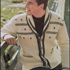 No.213 Men's Crochet Pattern PDF Vintage Afghan Stitch Shawl Collar Cardigan - 1970's Retro Crochet Pattern - Sizes 36" - 46"