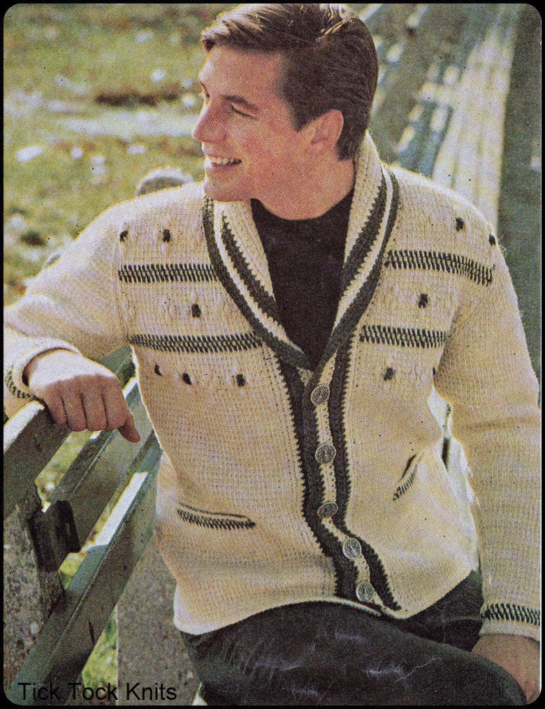 30 Men’s Crochet Patterns for Hats, Sweaters, Shirts, Slippers, and More 21 Vintage Afghan Stitch Shawl Collar Cardigan Pattern