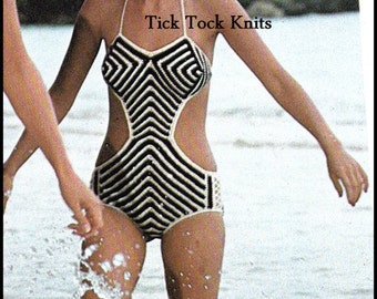 No.379 Women's Crochet Pattern Striped Monokini Bathing Suit - Beach Wear - 1970's Crochet Pattern PDF Vintage - Retro Crochet Pattern