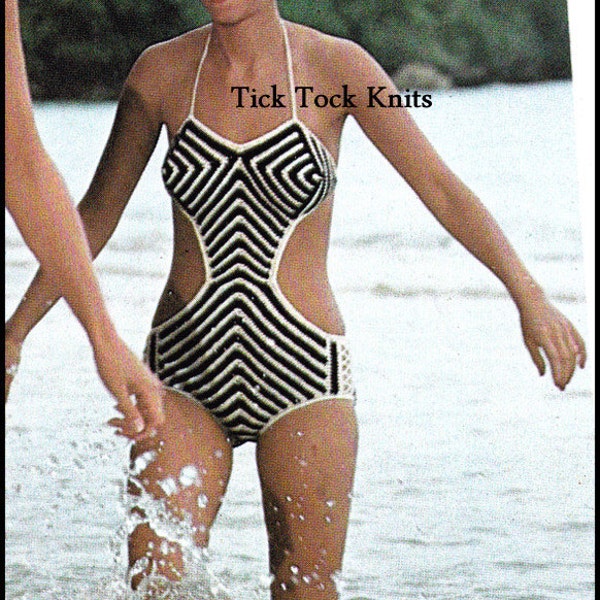 No.379 Motif Crochet Femme Motif Maillot de Bain Monokini Rayé - Vêtements de Plage - Motif Crochet des années 1970 PDF vintage - Motif Au Crochet Rétro