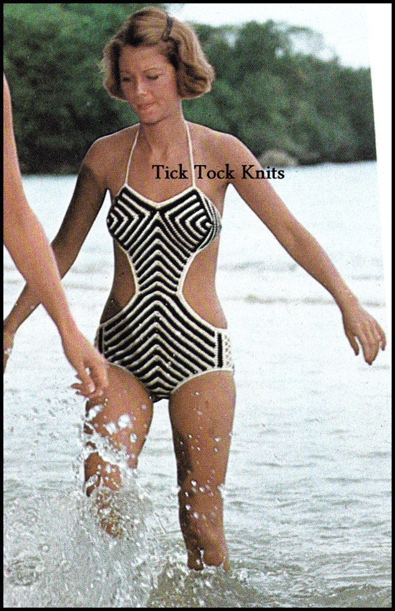 No.379 Women's Crochet Pattern Striped Monokini Bathing Suit - Beach Wear - 1970's Crochet Pattern PDF Vintage - Retro Crochet Pattern 