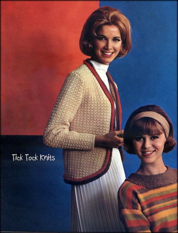 Open-Front Curved Cardigan Sweater Women's Crochet Pattern PDF  Vintage Retro 1960's Bolero Jacket Shrug Teenage Girls