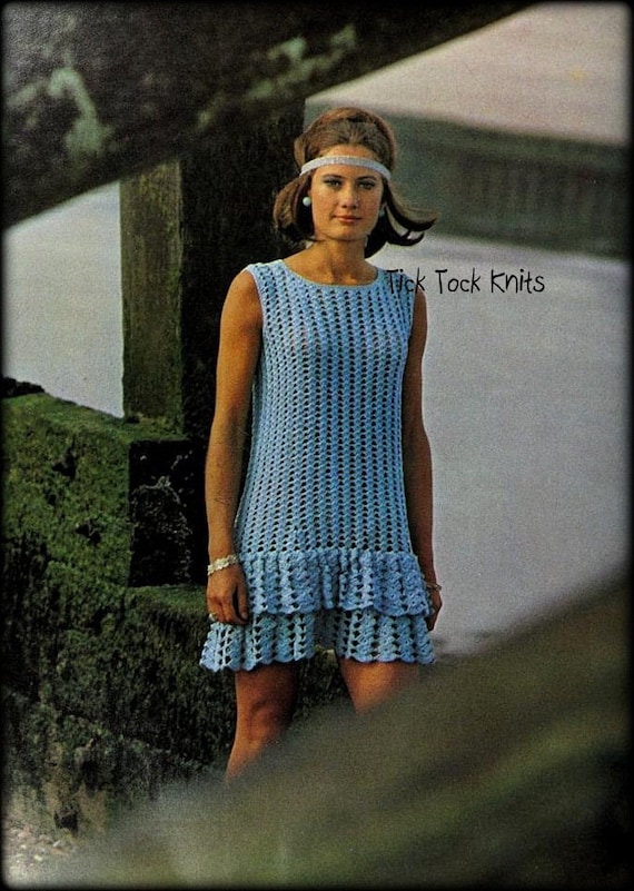 No.783 Vintage Crochet Dress Pattern For Women PDF - Flounced Dress -  Sleeveless Spring Summer 1970's Retro Boho Crochet Pattern
