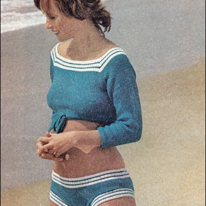 No.126 PDF Vintage Knitting Pattern Women's Midriff Play Set - 1970's Retro Knitting Pattern - Instant Download - Bust 32.5", 34", 36", 38"