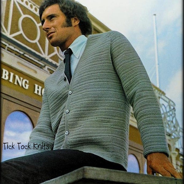 No.799 Crochet Sweater Pattern For Men PDF Vintage - Men's Texture-Stripe Cardigan - 1970's Retro Crochet Pattern
