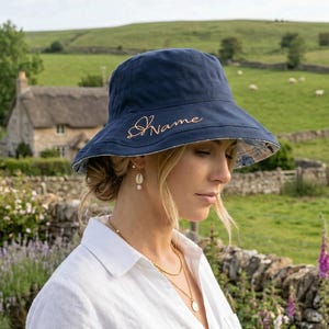 UPF 50 + Handgefertigter bestickter Name Damen Outdoor Sonnenhut