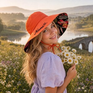 Custom Embroidered Wide Brim Sun Hat, Personalized Name Summer Beach Hat