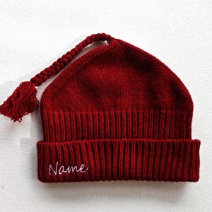Custom Name Embroidered 100% Pure Wool Beanie Norwegian Resistance Red Cap with Braided Tassel