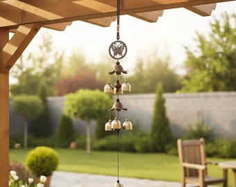 Campanillas de viento de metal con forma de flor, campanillas de viento vintage únicas para exteriores, campanas de madera y latón, decoración relajante para el jardín, regalo relajante de campanillas colgantes