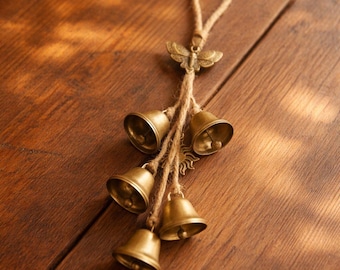 Bee Wind Chimes Bells, Witch Bells Door Hanger, Front Door Protection Decor, Vintage Hanging Bell Chime, Rustic Bee Bells, Boho Garden Decor
