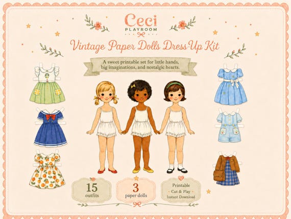Vintage Style Paper Dolls Dress-Up Kit