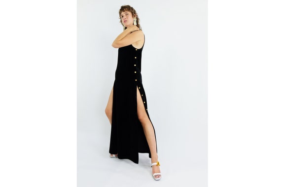 SONIA RYKIEL Black Velvet Buttoned Maxi Dress