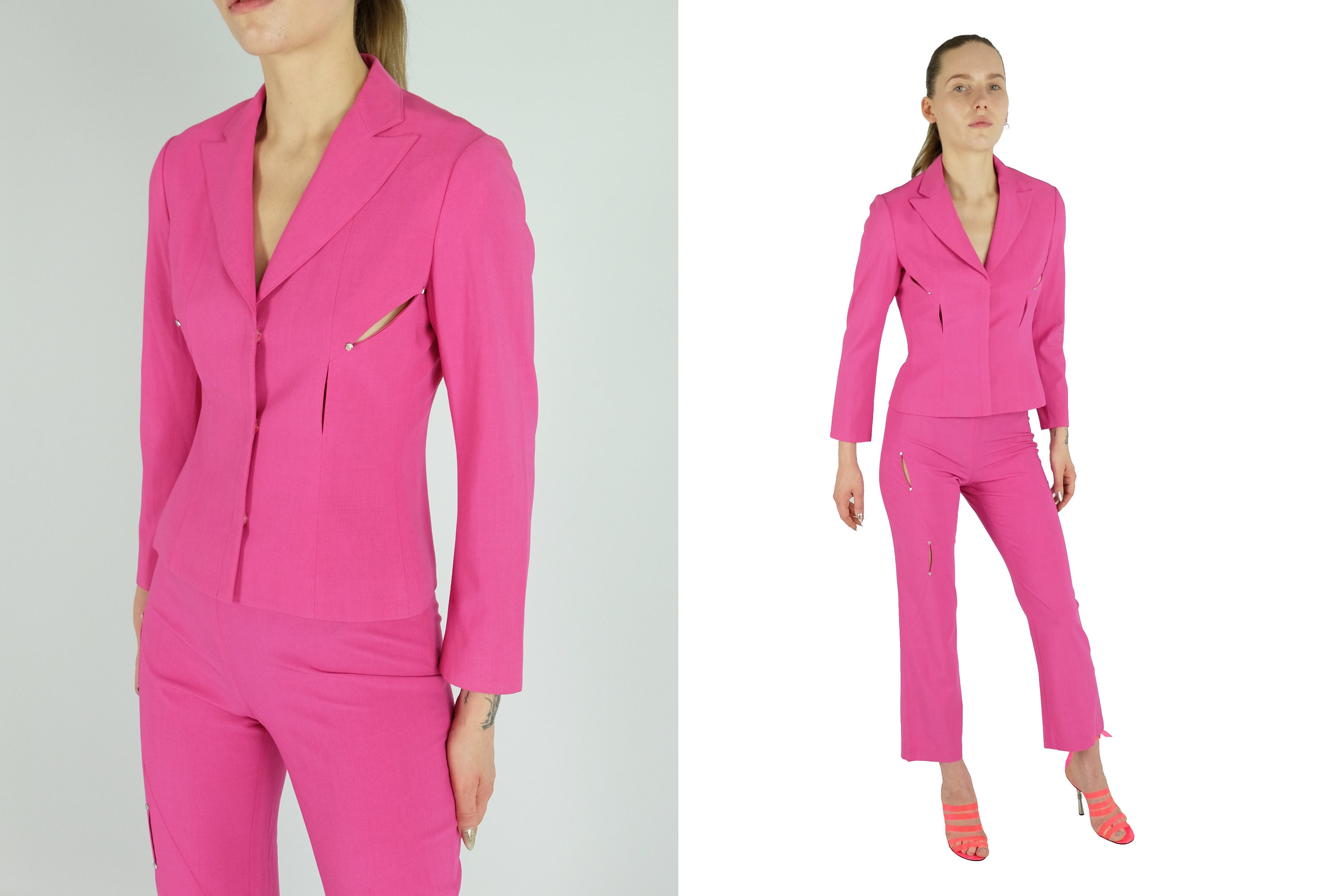 pink suit trousers