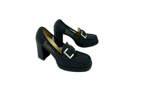 SERGIO ROSSI Black Mesh High Heel Platform Loafer