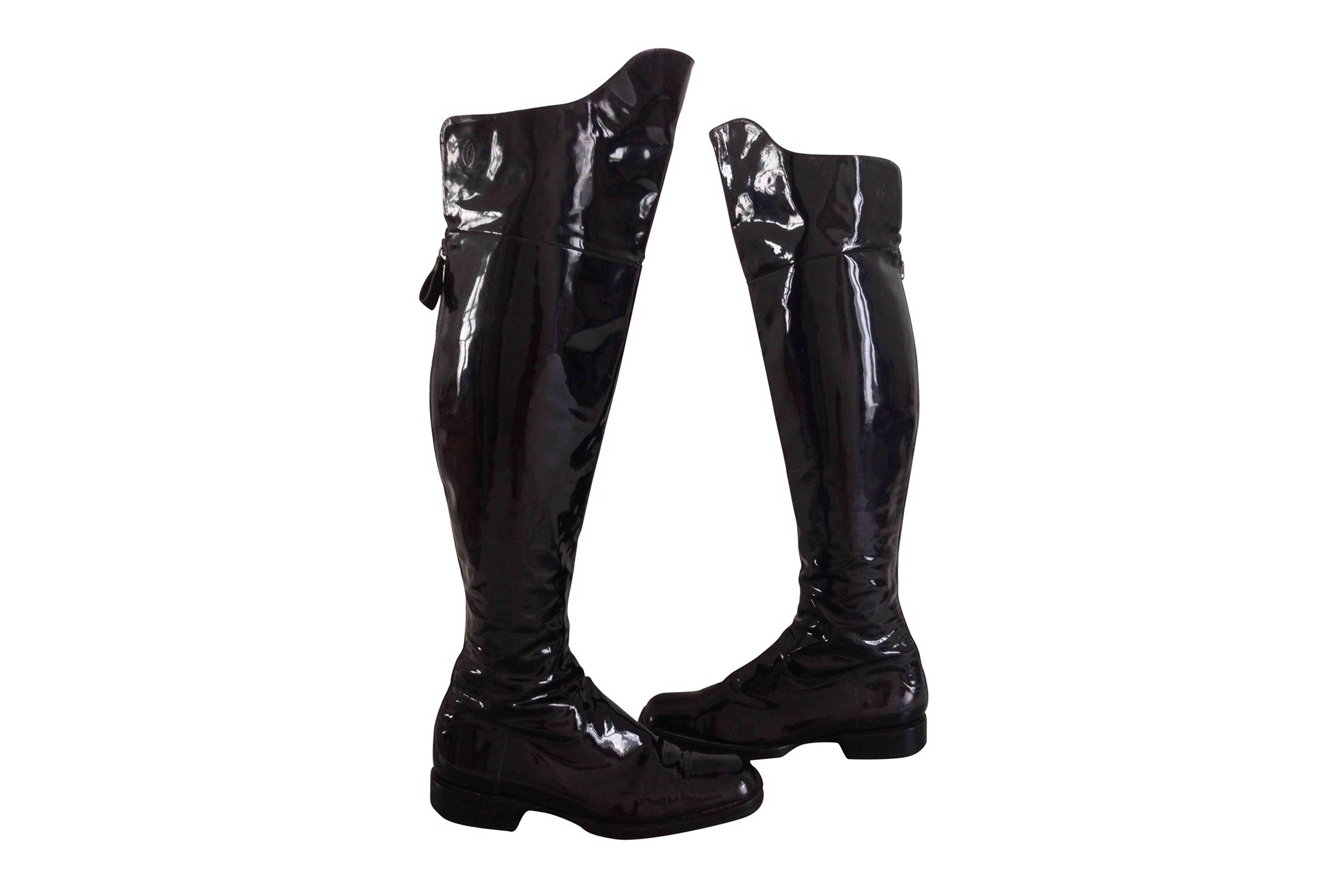 chanel patent boots