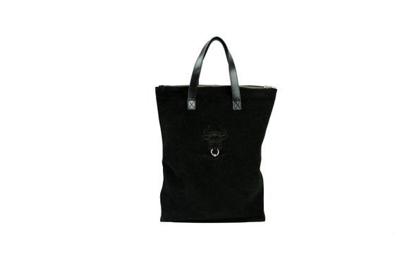 JEAN PAUL GAULTIER Pierced Black Suede Bag