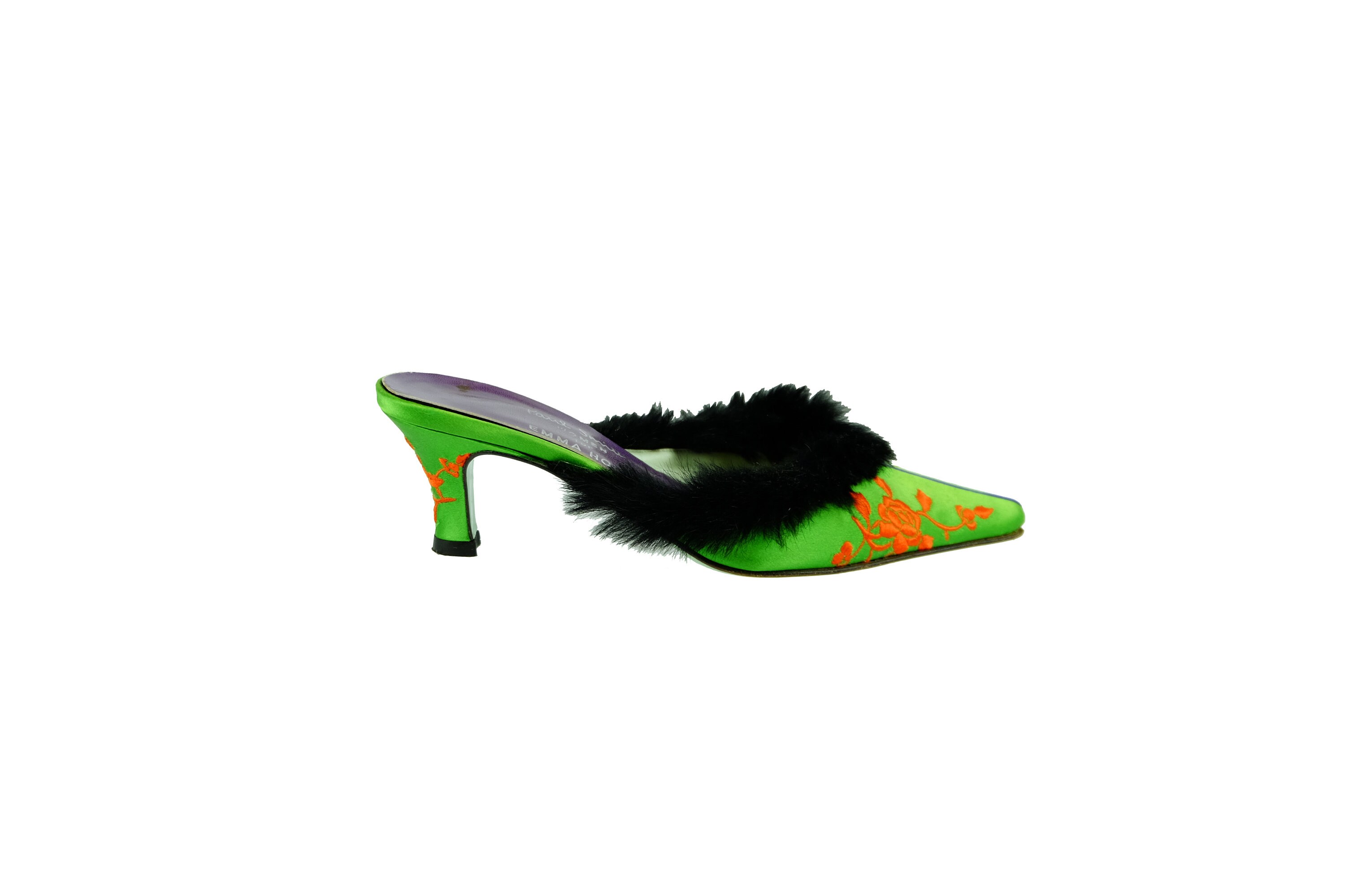 PAUL SMITH for Emma Hope Fur Trim Embroidered Mules