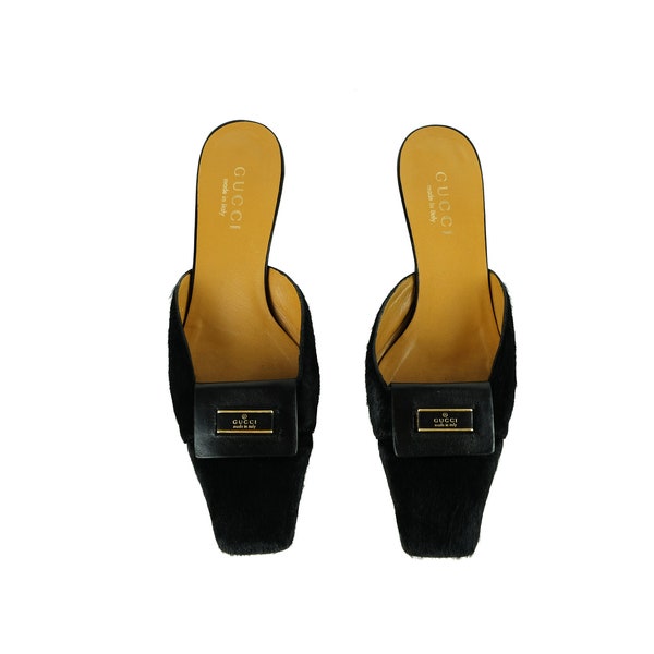 GUCCI Pony Hair Logo Mules