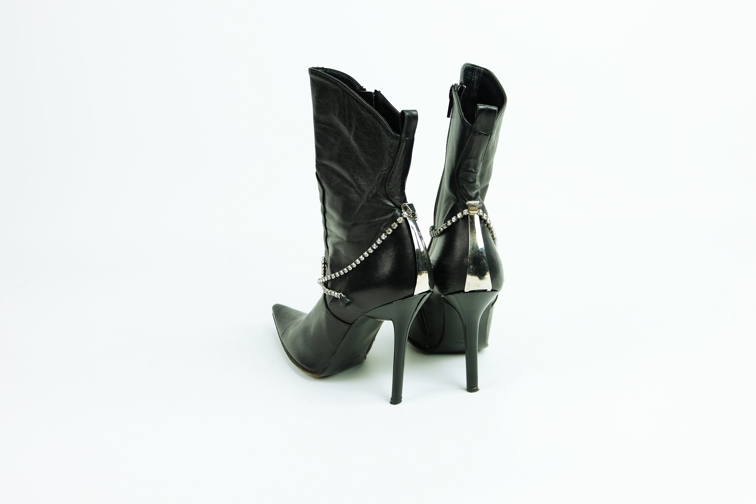 PAOLO BIONDINI Magic Shoes Jewelled Black Leather Boots