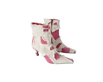 FREE LANCE Pink Suede Frayed Canvas Boots