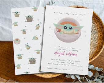 Grogu Baby Shower Invitation Template, Precious Cargo Space Theme Invite, Editable Sci-Fi Baby Celebration Printable