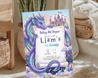Dragon Birthday Invitation Template, Fantasy Kids Party Invite, Editable Canva Invite, Magical Dragon Party, Instant Download