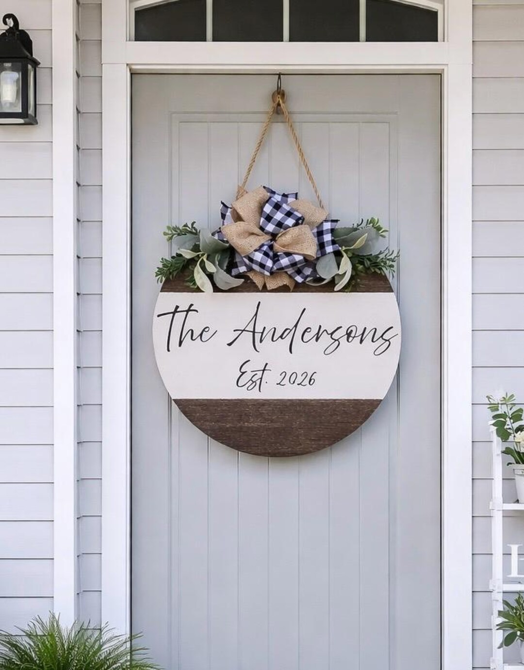Personalized Family Name Door Hanger | Farmhouse Established Sign, Wood ...