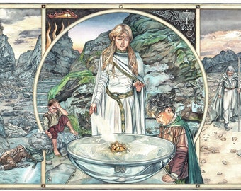 Tolkien art print - The Mirror of Galadriel - unique gift for any Tolkien fan