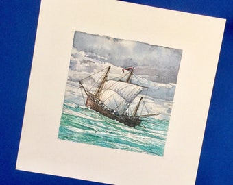 Board game ‘Entdecker’ original artwork ,’The Nina crossing the Atlantic’.